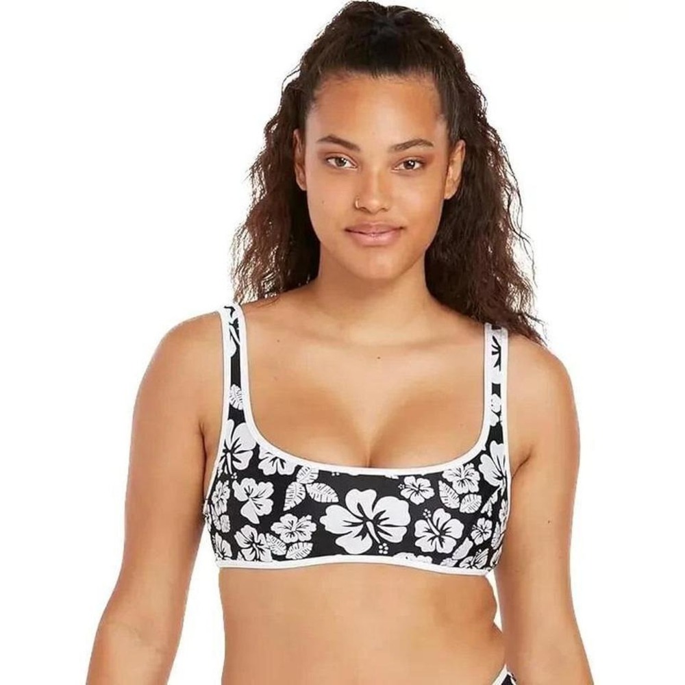 Volcom Reversible Floral Bikini Top with White Trim - Size XS
